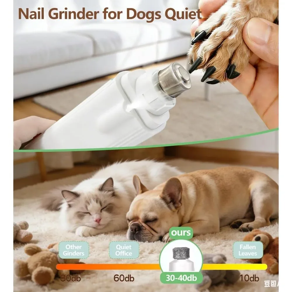 2-in-1 Pet Nail Clipper & Grinder with LED Lights USB Rechargeable Cats Dogs